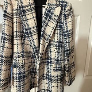 Zara Cream and Blue Plaid Blazer NWT